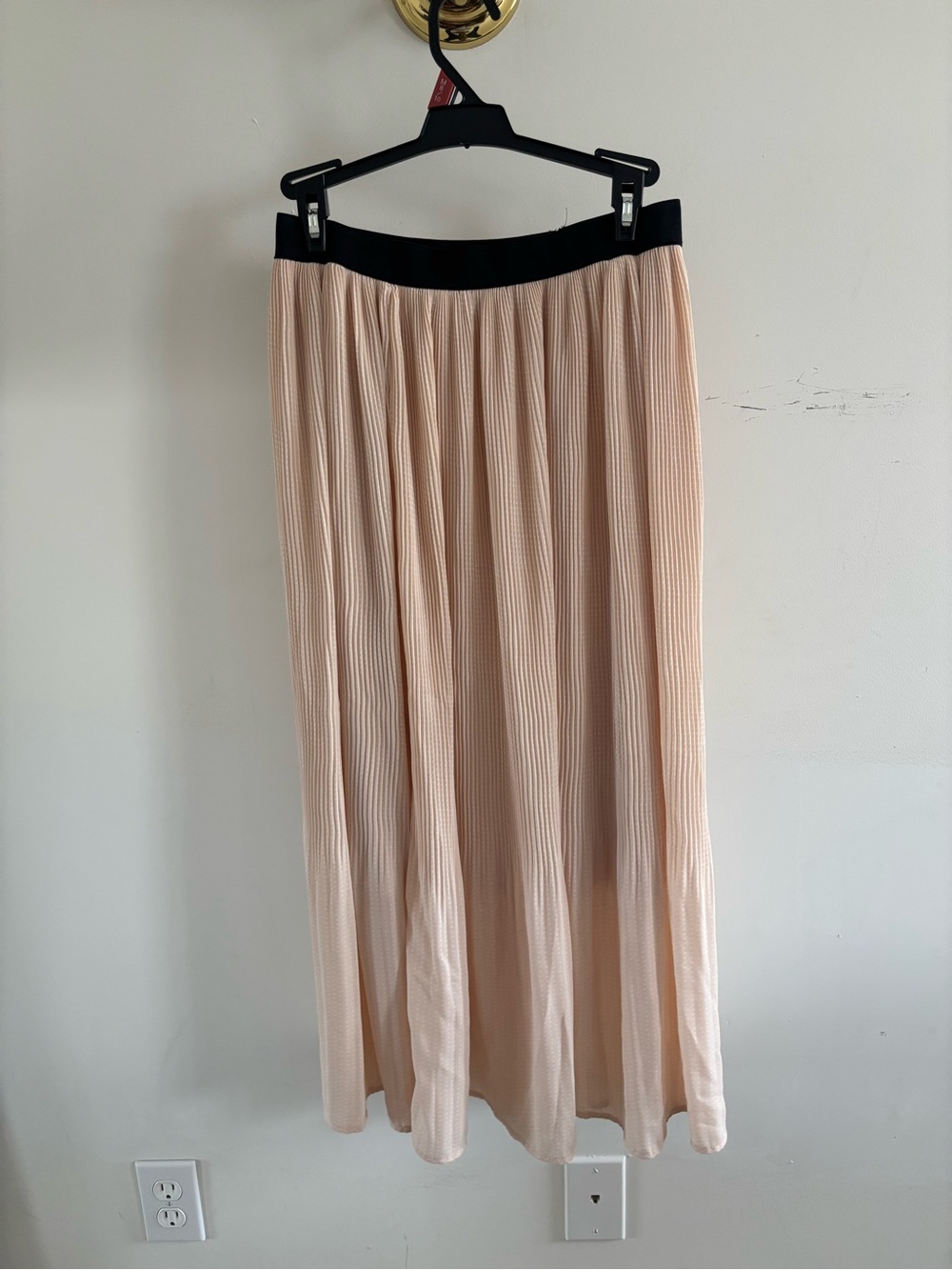 Adrianna Papell S Blush Pleated Maxi Skirt Elastic Waist
